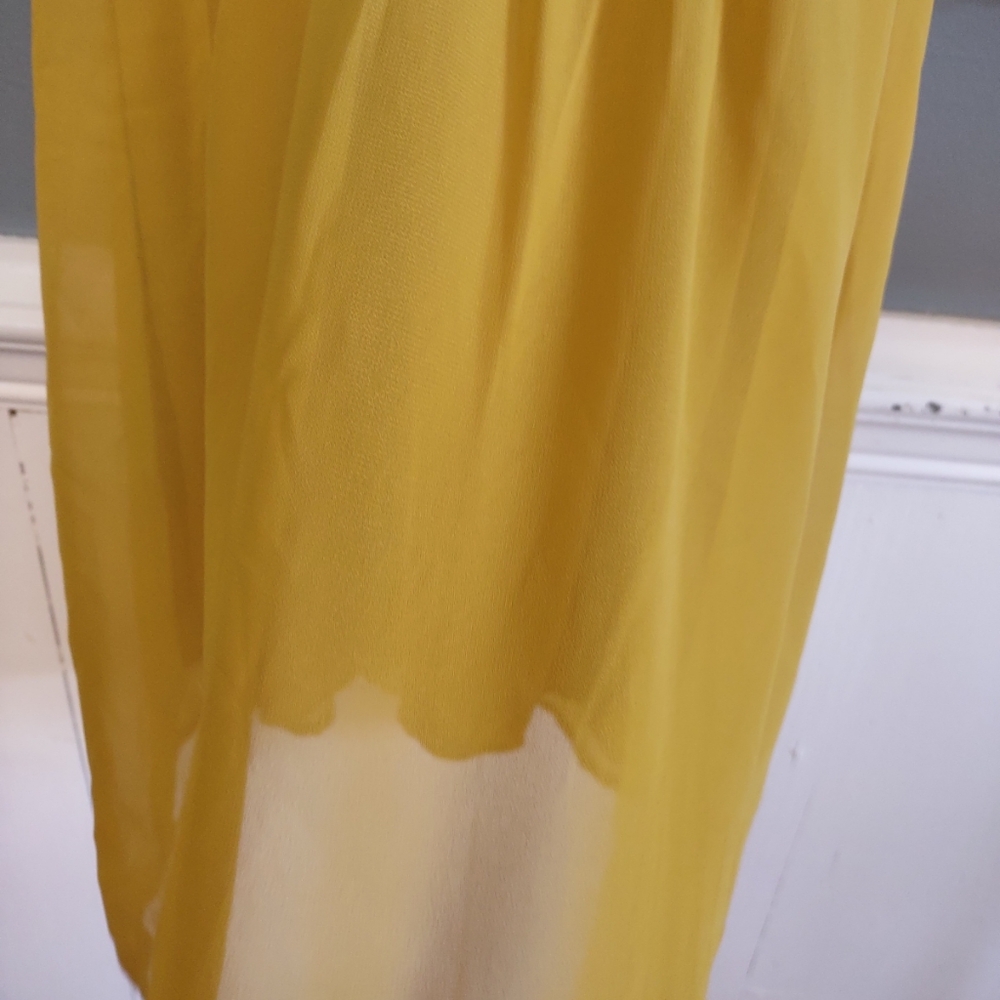 Speechless Women's Dress Sz S Fall Autumn Mustard Yellow sheer sleeves Fit Waist - Picture 7 of 9